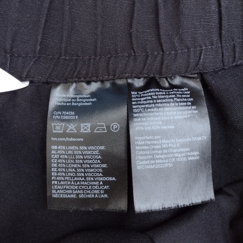 H&M Linen Blend Wide Leg Pants Black Drawstring High Rise - Picture 5 of 6